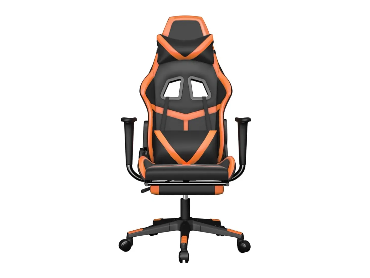 Cadeira gaming massagem c/ apoio pés couro artif. preto/laranja