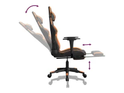 Cadeira gaming massagem c/ apoio pés couro artif. preto/laranja