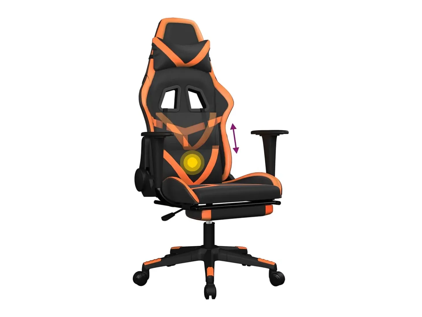 Cadeira gaming massagem c/ apoio pés couro artif. preto/laranja