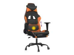 Cadeira gaming massagem c/ apoio pés couro artif. preto/laranja
