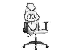 Cadeira gaming massagens couro artificial branco e preto