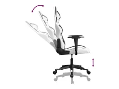 Cadeira gaming massagens couro artificial branco e preto