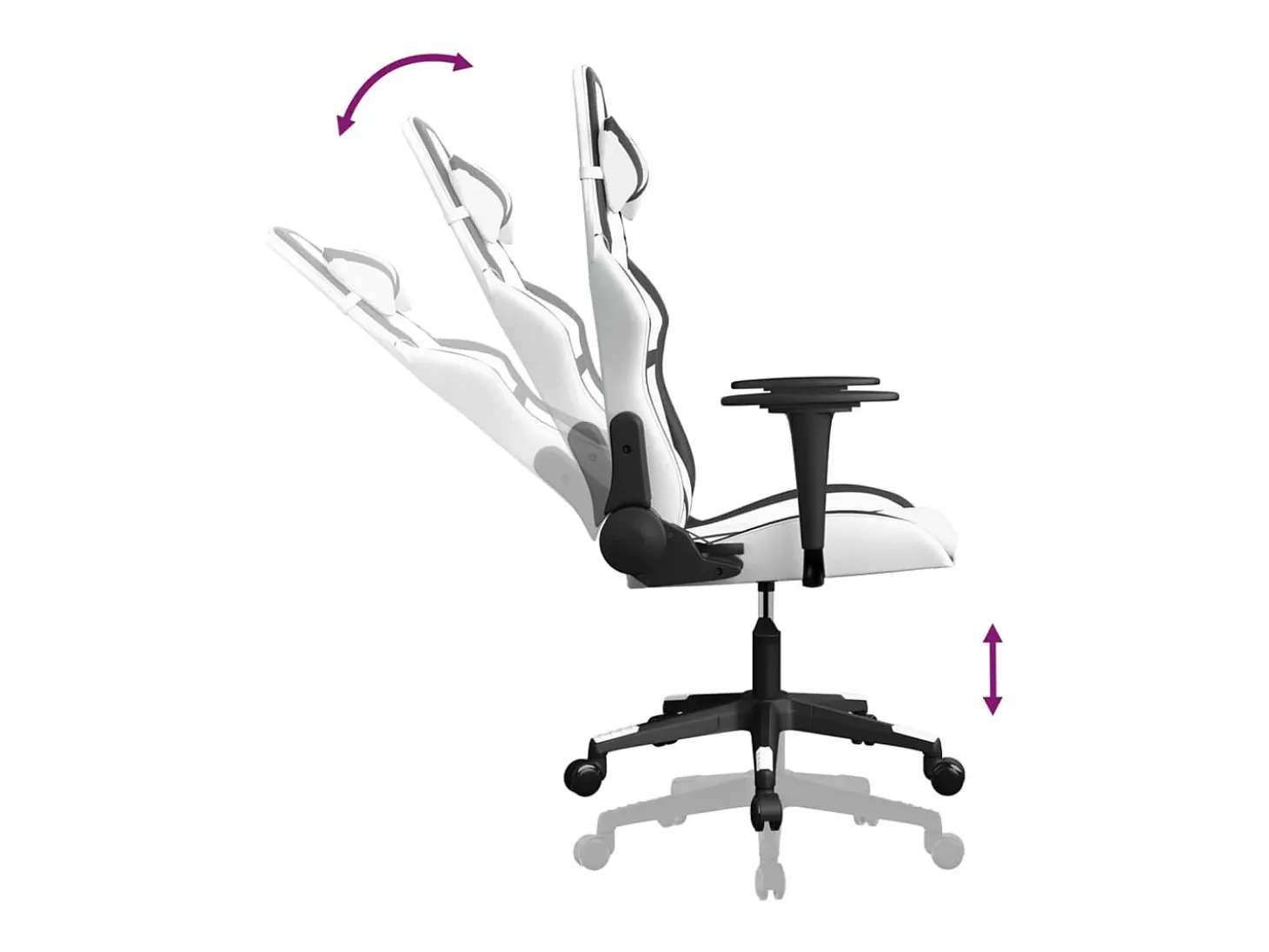 Cadeira gaming massagens couro artificial branco e preto