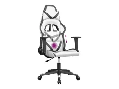Cadeira gaming massagens couro artificial branco e preto