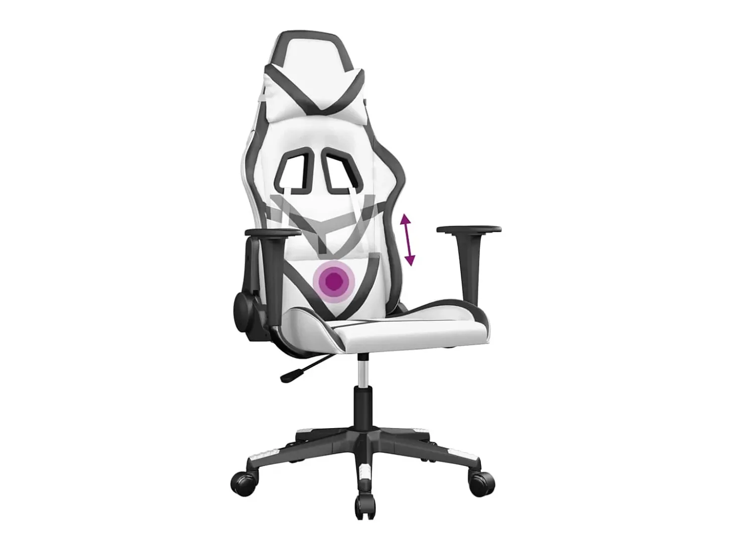Cadeira gaming massagens couro artificial branco e preto