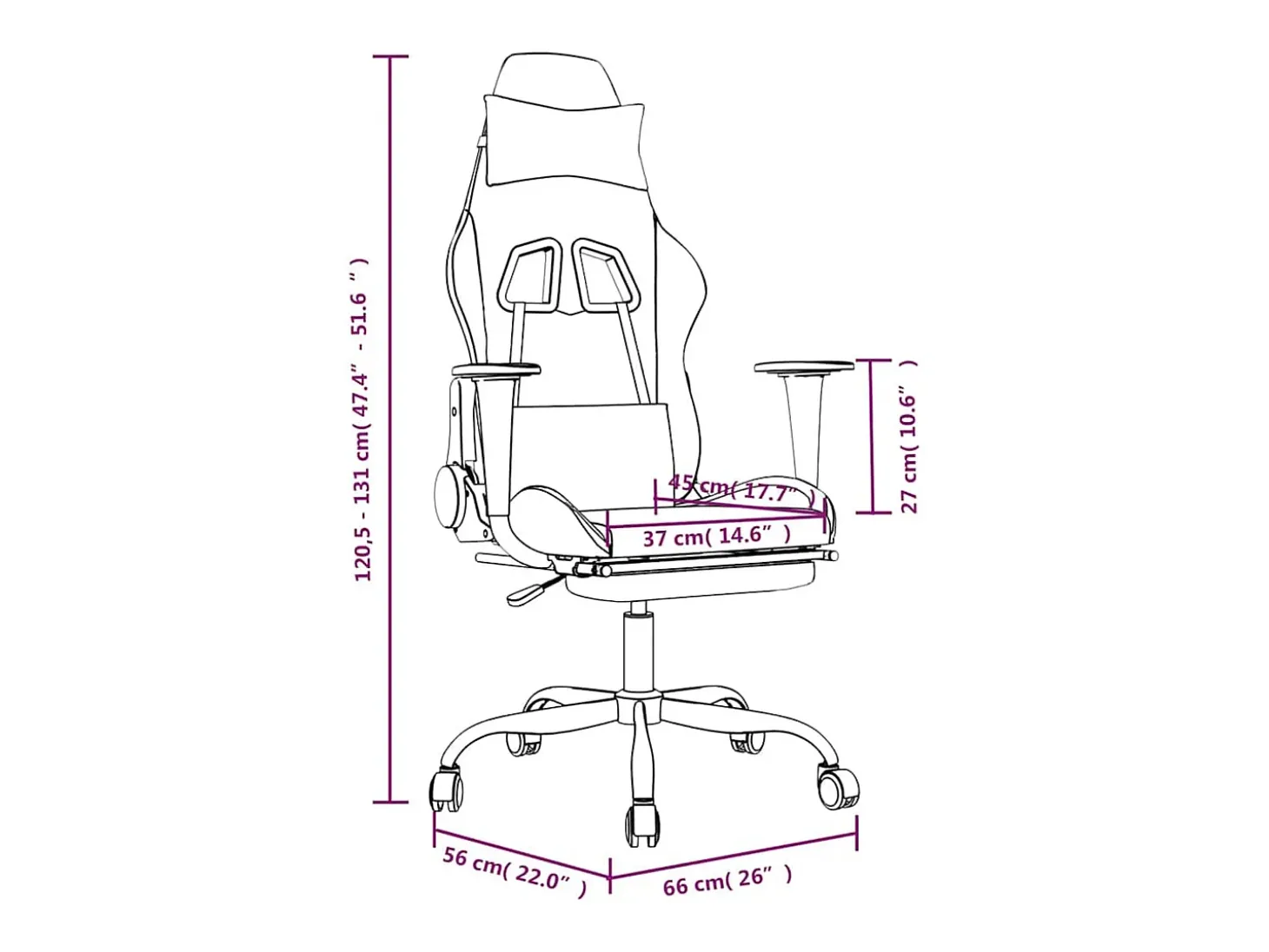 Cadeira gaming massagens c/ apoio pés couro artif. branco/rosa