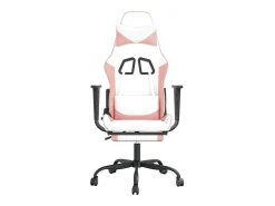 Cadeira gaming massagens c/ apoio pés couro artif. branco/rosa