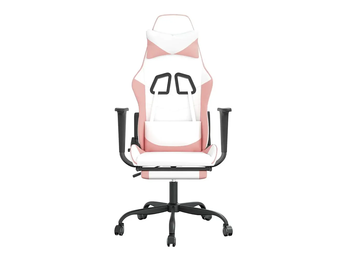 Cadeira gaming massagens c/ apoio pés couro artif. branco/rosa