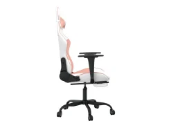 Cadeira gaming massagens c/ apoio pés couro artif. branco/rosa