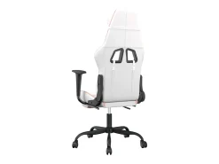 Cadeira gaming massagens c/ apoio pés couro artif. branco/rosa