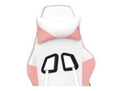 Cadeira gaming massagens c/ apoio pés couro artif. branco/rosa