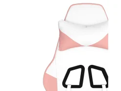 Cadeira gaming massagens c/ apoio pés couro artif. branco/rosa