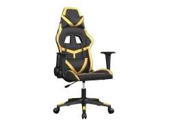 Cadeira gaming massagens couro artificial preto e dourado