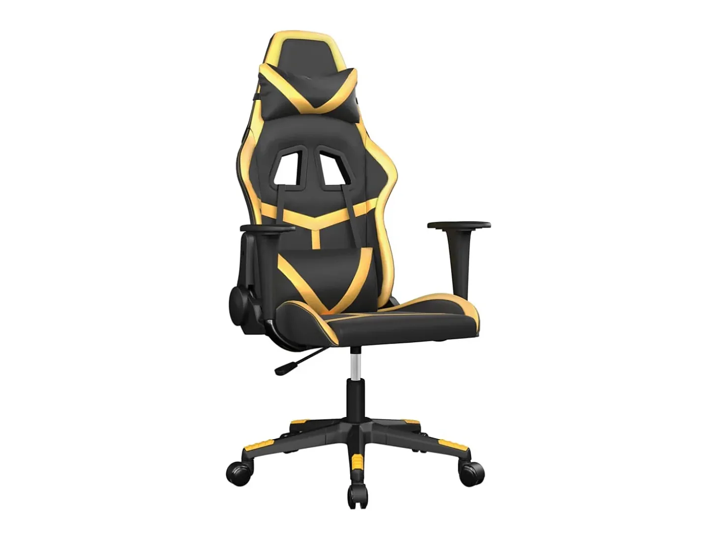 Cadeira gaming massagens couro artificial preto e dourado