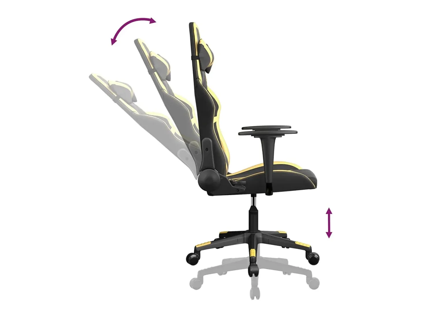 Cadeira gaming massagens couro artificial preto e dourado