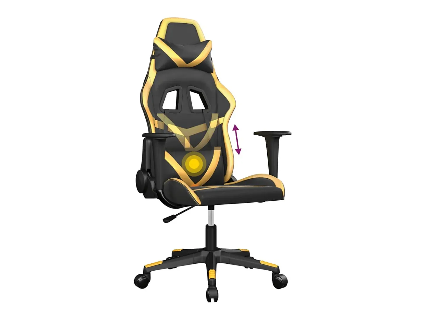 Cadeira gaming massagens couro artificial preto e dourado