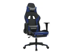 Cadeira gaming massagens c/ apoio pés couro artif. preto/azul