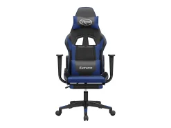 Cadeira gaming massagens c/ apoio pés couro artif. preto/azul