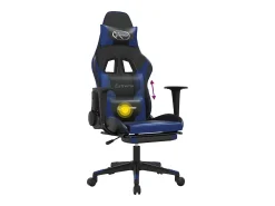 Cadeira gaming massagens c/ apoio pés couro artif. preto/azul