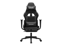 Cadeira gaming massagens c/ apoio pés couro artif. preto