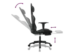 Cadeira gaming massagens c/ apoio pés couro artif. preto
