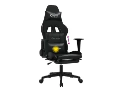 Cadeira gaming massagens c/ apoio pés couro artif. preto