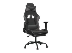 Cadeira gaming massagens c/ apoio pés couro artif. preto/cinza