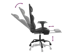 Cadeira gaming massagens c/ apoio pés couro artif. preto/cinza