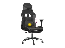 Cadeira gaming massagens c/ apoio pés couro artif. preto/cinza