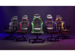 Cadeira gaming massagens c/ apoio pés couro artif. preto/azul