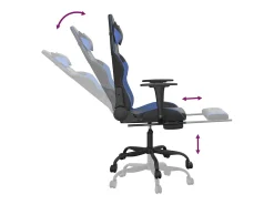 Cadeira gaming massagens c/ apoio pés couro artif. preto/azul