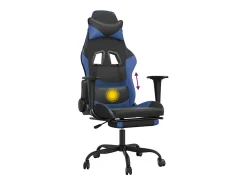 Cadeira gaming massagens c/ apoio pés couro artif. preto/azul