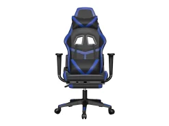Cadeira gaming massagens c/ apoio pés couro artif. preto/azul