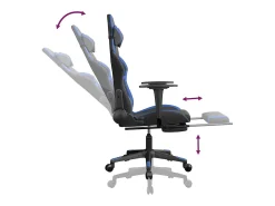 Cadeira gaming massagens c/ apoio pés couro artif. preto/azul