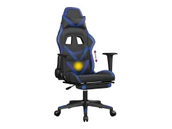 Cadeira gaming massagens c/ apoio pés couro artif. preto/azul