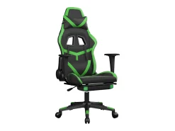 Cadeira gaming massagens c/ apoio pés couro artif. preto/verde