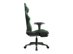 Cadeira gaming massagens c/ apoio pés couro artif. preto/verde