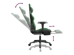 Cadeira gaming massagens c/ apoio pés couro artif. preto/verde