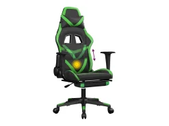Cadeira gaming massagens c/ apoio pés couro artif. preto/verde