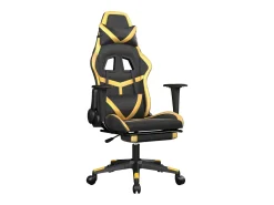 Cadeira gaming massagens c/ apoio pés couro artif. Ouro/Preto
