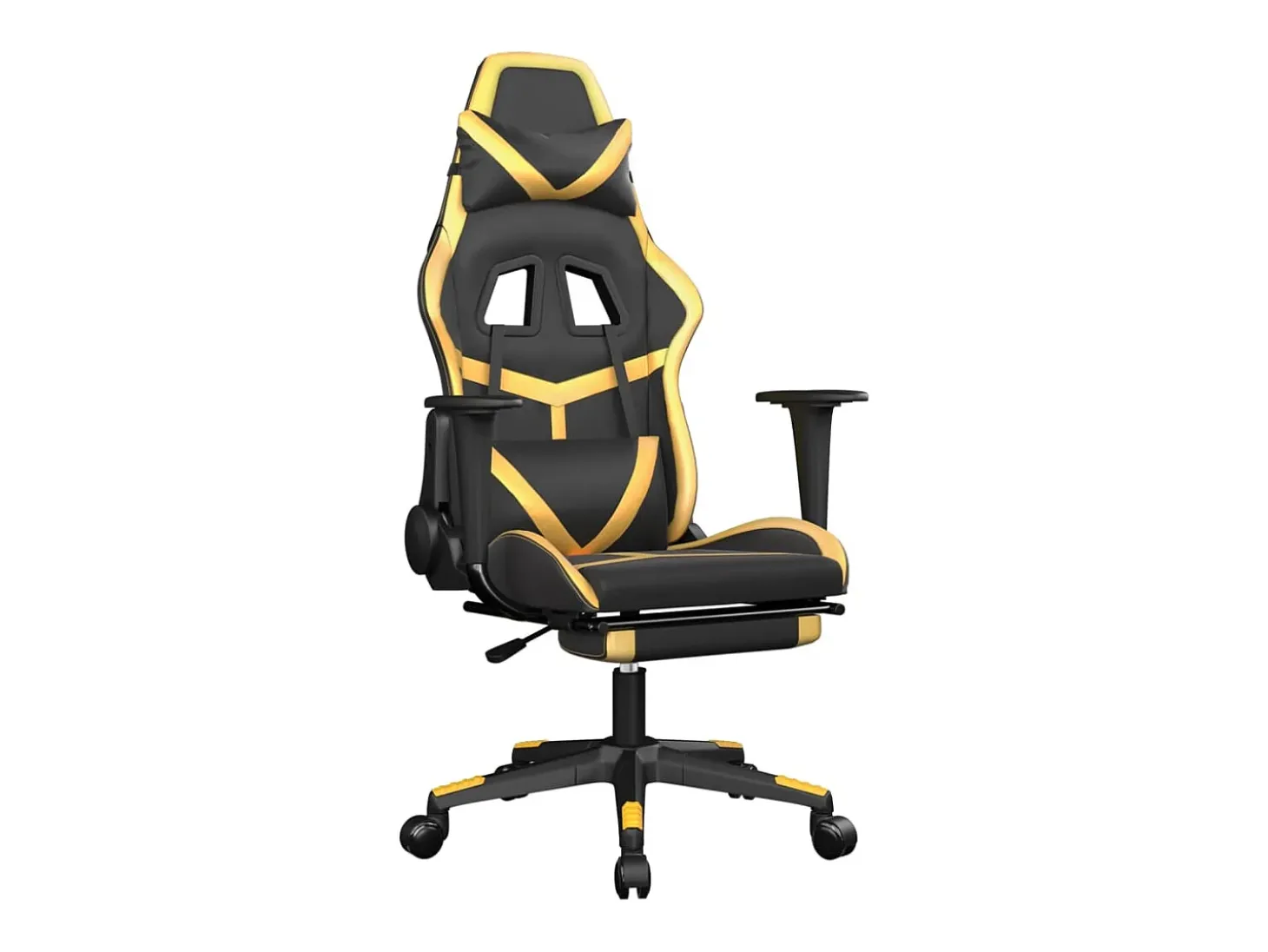 Cadeira gaming massagens c/ apoio pés couro artif. Ouro/Preto