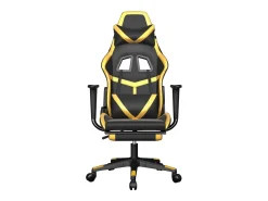 Cadeira gaming massagens c/ apoio pés couro artif. Ouro/Preto