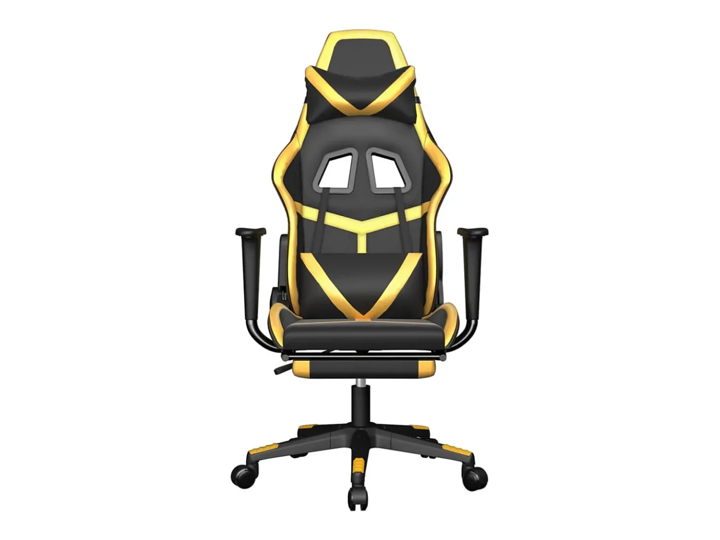 Cadeira gaming massagens c/ apoio pés couro artif. Ouro/Preto