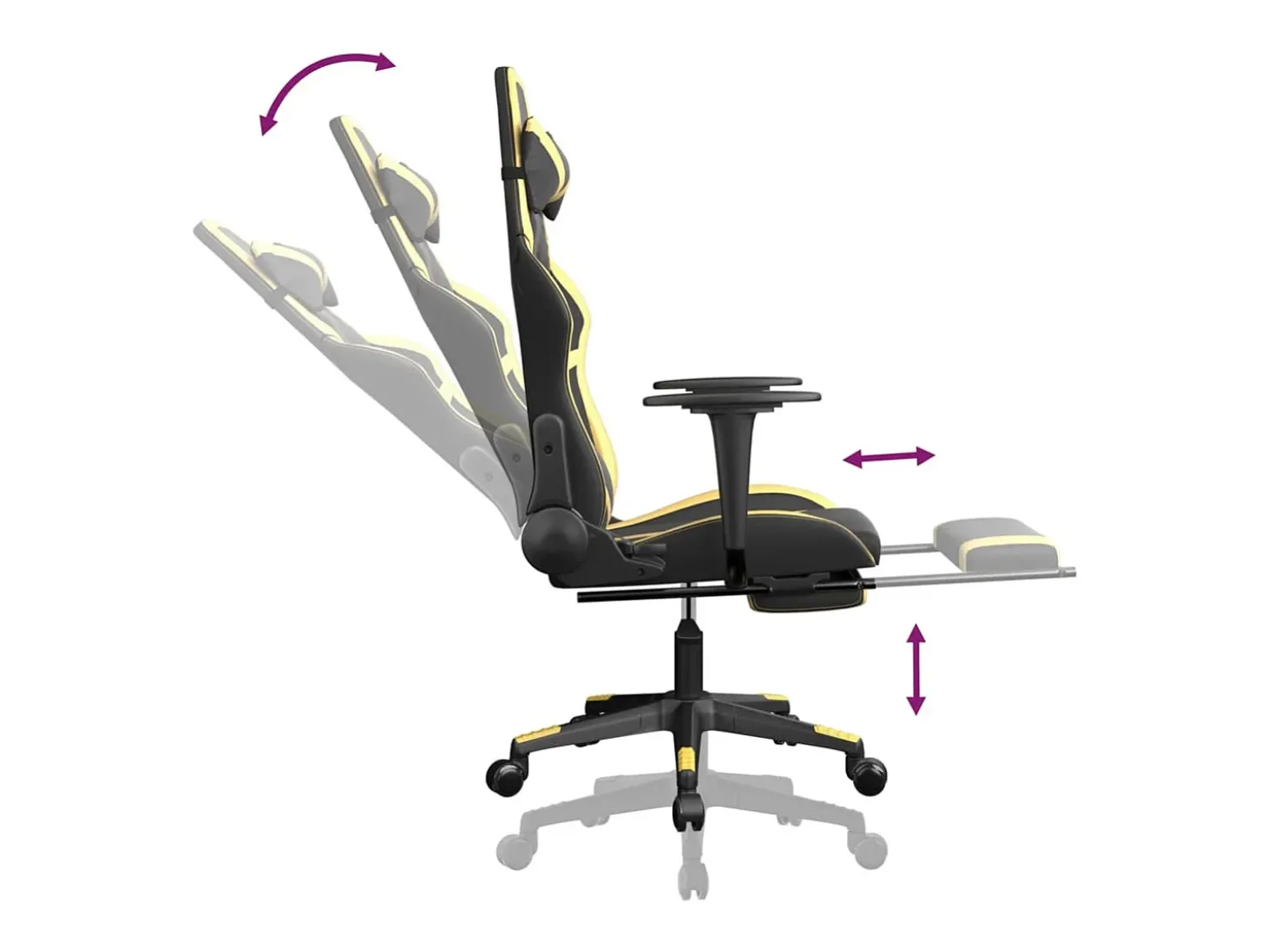 Cadeira gaming massagens c/ apoio pés couro artif. Ouro/Preto