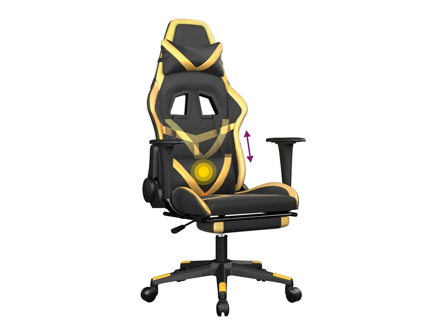 Cadeira gaming massagens c/ apoio pés couro artif. Ouro/Preto