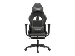 Cadeira gaming massagens c/ apoio pés couro artif. preto/cinza