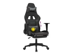Cadeira gaming massagens c/ apoio pés couro artif. preto/cinza