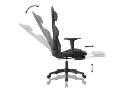 Cadeira gaming massagens c/ apoio pés couro artif. preto/cinza