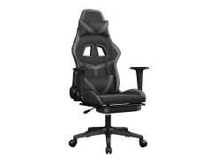 Cadeira gaming massagens c/ apoio pés couro artif. preto/cinza