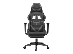 Cadeira gaming massagens c/ apoio pés couro artif. preto/cinza
